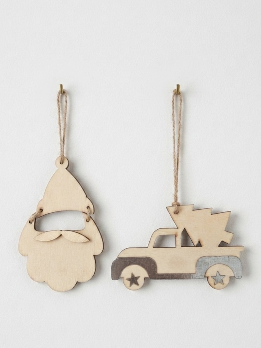 Wood  Santa & Truck Holiday Ornaments, Wood & Metal Accents, Rustic Farmhouse